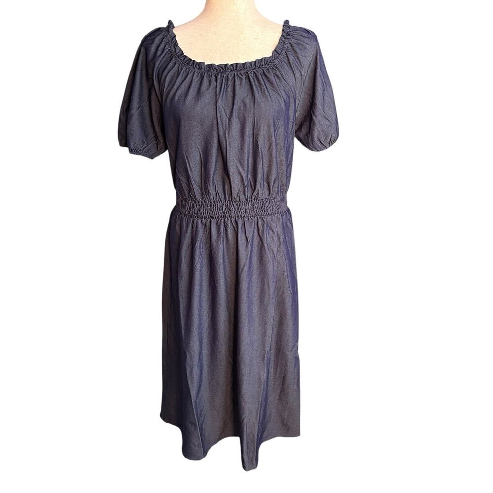 Love Blossom Size Large Blue Midi Dress Off Shoulder Rayon Blend NEW